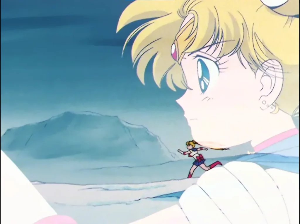 Sailor Moon running to face her final fight.